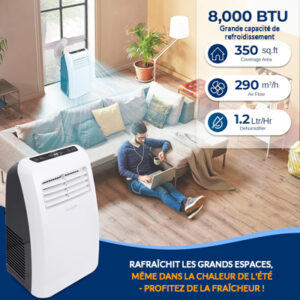 Climatiseur portable Serene-Life 8000 BTU 3-en-1 rafraîchissant un grand salon