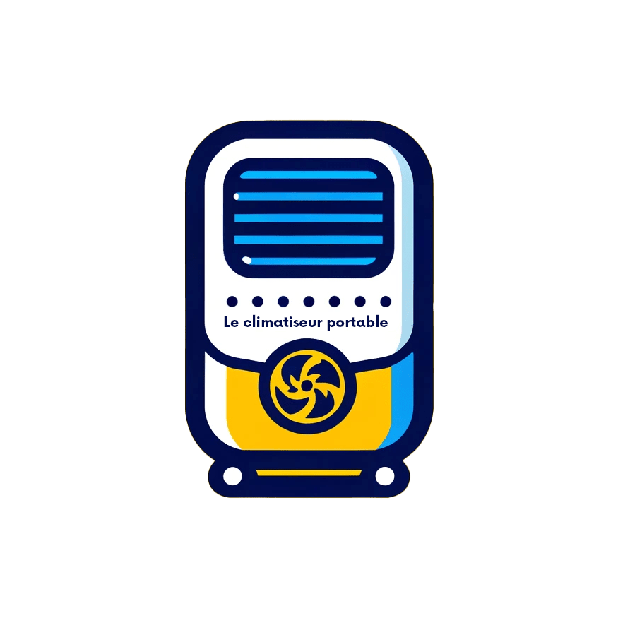 Logo du site LeClimatiseurPortable.com, représentant un climatiseur portable avec des couleurs jaune et bleu.